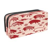 VAPOKF Trousse à crayons avec fermeture éclair pour garçons et filles, fournitures scolaires et de bureau, Happy Chinese New Year of Pig, Bonne année chinoise du cochon, 2.3x8.2x3.9in/6x21x10cm,
