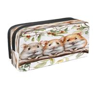 VAPOKF Trousse à crayons avec fermeture éclair pour garçons et filles, fournitures scolaires et de bureau, trois hamsters sur une branche d'arbre, multicolore, 2.3x8.2x3.9in/6x21x10cm, Trousse à