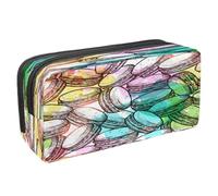 VAPOKF Trousse à crayons avec fermeture éclair pour garçons et filles, fournitures scolaires et de bureau, scrapbooking vintage avec cœur baisers, Macarons aquarelle, 2.3x8.2x3.9in/6x21x10cm, Trousse