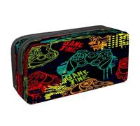 VAPOKF Trousse à crayons avec fermeture éclair pour garçons et filles, fournitures scolaires et de bureau, joystick de jeu sur fond rouge grunge, Joysticks de feu colorés, 2.3x8.2x3.9in/6x21x10cm