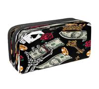 VAPOKF Trousse à crayons avec fermeture éclair pour garçons et filles, fournitures scolaires et de bureau, motif tracteur de dessin animé, Casino Bills Chips Couronne et Rose, 2.3x8.2x3.9in/6x21x10cm