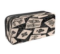 VAPOKF Trousse à crayons avec fermeture éclair pour garçons et filles, fournitures scolaires et de bureau, texture grunge manette de jeu, Cartes à jouer Squelette Reine et Roi, 2.3x8.2x3.9in/6x21x10cm