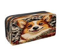 VAPOKF Trousse à crayons avec fermeture éclair pour garçons et filles, fournitures scolaires et de bureau, corgi de Noël vintage, multicolore, 2.3x8.2x3.9in/6x21x10cm, Trousse à crayons