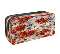 VAPOKF Trousse à crayons avec fermeture éclair pour garçons et filles, fournitures scolaires et de bureau, roses rouges, Coquelicot et marguerite rouges en fleurs, 2.3x8.2x3.9in/6x21x10cm, Trousse à