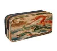 VAPOKF Trousse à crayons avec fermeture éclair pour garçons et filles, fournitures scolaires et de bureau, dragons rouges et verts, multicolore, 2.3x8.2x3.9in/6x21x10cm, Trousse à crayons