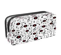 VAPOKF Trousse à crayons avec fermeture éclair pour garçons et filles, fournitures scolaires et de bureau, notes de musique colorées et clés, Notes de musique et cartes CD noires, 2.3x8.2x3.9in