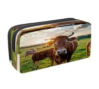 VAPOKF Trousse à crayons avec fermeture éclair pour garçons et filles, fournitures scolaires et de bureau, tigre Prowl on The Road, Troupeau de vaches sur un champ d'herbe, 2.3x8.2x3.9in/6x21x10cm,