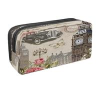 VAPOKF Trousse à crayons avec fermeture éclair pour garçons et filles, fournitures scolaires et de bureau, scrapbooking vintage avec cœur baisers, Carte postale vintage Londres,
