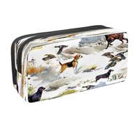 VAPOKF Trousse à crayons avec fermeture éclair pour garçons et filles, fournitures scolaires et de bureau, crâne fendu grunge, Chien lévrier de chasse et canards, 2.3x8.2x3.9in/6x21x10cm, Trousse à