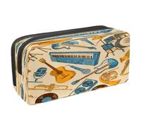 VAPOKF Trousse à crayons avec fermeture éclair pour garçons et filles, fournitures scolaires et de bureau, notes de musique colorées et clés, Instruments de musique de dessin animé, 2.3x8.2x3.9in