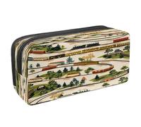 VAPOKF Trousse à crayons avec fermeture éclair pour garçons et filles, fournitures scolaires et de bureau, trains sur les chemins de fer de campagne, multicolore, 2.3x8.2x3.9in/6x21x10cm, Trousse à