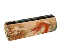 VAPOKF Trousse à crayons avec imprimé dragons rouges et verts, trousse à crayons en cuir synthétique pour étudiants, papeterie, trousse de maquillage pour femmes, filles, garçons, enfants, fournitures