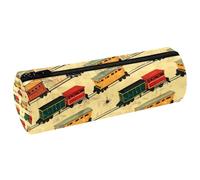 VAPOKF Trousse à crayons avec imprimé train on the road - En cuir synthétique - Trousse de maquillage pour femmes, filles, garçons, enfants - Fournitures scolaires et de bureau, multicolore