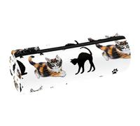 VAPOKF Trousse à crayons Calico en cuir synthétique avec silhouette de chat noir et chat noir - Trousse de maquillage pour femmes, filles, garçons, enfants, fournitures scolaires et de bureau