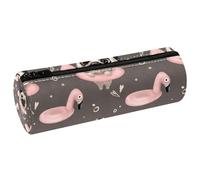 VAPOKF Trousse à crayons carlin flamant rose avec anneau de natation, trousse à crayons en cuir synthétique pour étudiants, papeterie, trousse de maquillage pour femmes, filles, garçons, enfants