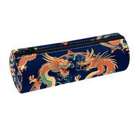 VAPOKF Trousse à crayons circulaire en cuir synthétique avec imprimé dragons, trousse de maquillage pour femmes, filles, garçons, enfants, fournitures scolaires et de bureau, multicolore, 20x6.3x6.3