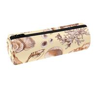 VAPOKF Trousse à crayons de luxe sous-marine en cuir synthétique avec motif hippocampe et coquillages, trousse de maquillage pour femmes, filles, garçons, enfants, fournitures scolaires et de bureau