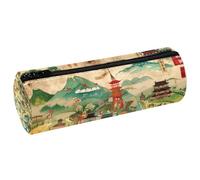 VAPOKF Trousse à crayons de voyage avec imprimé carte du Japon, trousse à crayons en cuir synthétique, trousse de maquillage pour femmes, filles, garçons, enfants, fournitures scolaires et de bureau