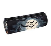 VAPOKF Trousse à crayons d'Halloween avec imprimé citrouille et château mort, trousse à crayons en cuir synthétique, trousse de maquillage pour femmes, filles, garçons, enfants, fournitures scolaires