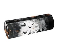 VAPOKF Trousse à crayons d'Halloween en cuir synthétique avec imprimé citrouille chauve-souris tombe, trousse de maquillage pour femmes, filles, garçons, enfants, fournitures scolaires et de bureau