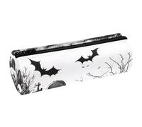 VAPOKF Trousse à crayons d'Halloween en cuir synthétique avec imprimé tombe, croix, citrouille, crâne, trousse de maquillage pour femmes, filles, garçons, enfants, fournitures scolaires et de bureau