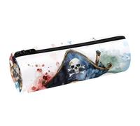 VAPOKF Trousse à crayons en cuir aquarelle avec crânes de pirates, porte-monnaie, trousse de maquillage pour étudiants, papeterie, école, bureau