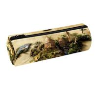 VAPOKF Trousse à crayons en cuir avec carte de voyage d'Europe et d'Afrique - Pour ranger des stylos, des pièces de monnaie, des cosmétiques, des cosmétiques, des articles de papeterie, l'école, le