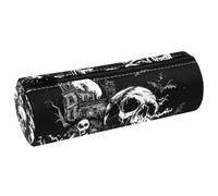 VAPOKF Trousse à crayons en cuir avec crânes, château d'arbre mort, Halloween, trousse de maquillage, pour étudiants, papeterie, école, bureau
