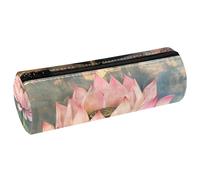 VAPOKF Trousse à crayons en cuir avec fleur de lotus et feuille - Pour ranger des stylos, des pièces de monnaie, des cosmétiques, des fournitures de bureau ou des étudiants