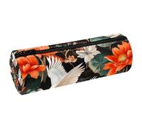 VAPOKF Trousse à crayons en cuir avec grues sur un étang de lotus pour ranger des stylos, des pièces de monnaie, des cosmétiques, des fournitures de bureau, des fournitures scolaires