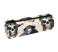 VAPOKF Trousse à crayons en cuir avec motif crânes et os de pirates - Pour ranger des stylos, des pièces de monnaie, des cosmétiques, des articles de papeterie, l'école, le bureau