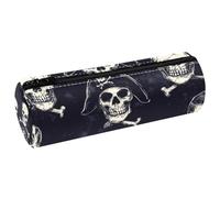 VAPOKF Trousse à crayons en cuir avec motif crânes et os de pirates pour ranger des stylos, des pièces de monnaie, des cosmétiques, des articles de papeterie, l'école, le bureau