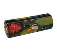 VAPOKF Trousse à crayons en cuir avec motif deux canards sur un étang de lotus pour ranger des stylos, des pièces de monnaie, des cosmétiques, des articles de papeterie, l'école, le bureau