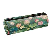 VAPOKF Trousse à crayons en cuir avec motif étang de lotus pour crayons, pièces de monnaie, maquillage, pour étudiants, papeterie, école, bureau