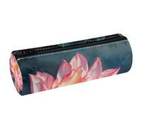 VAPOKF Trousse à crayons en cuir avec motif fleur de lotus d'été pour ranger des stylos, des pièces de monnaie, des cosmétiques, des articles de papeterie, l'école, le bureau