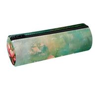 VAPOKF Trousse à crayons en cuir avec motif fleur de lotus - Pour ranger des stylos, des pièces de monnaie, des cosmétiques, des articles de papeterie, l'école, le bureau