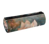 VAPOKF Trousse à crayons en cuir avec motif fleur de lotus rose pour ranger des stylos, des pièces de monnaie, des cosmétiques, des articles de papeterie, l'école, le bureau