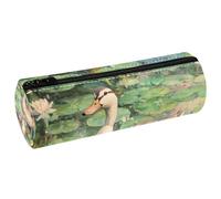 VAPOKF Trousse à crayons en cuir motif canards sur lotus pour crayons, pièces de monnaie, maquillage, pour étudiants, papeterie, école, bureau