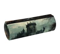 VAPOKF Trousse à crayons en cuir noir avec motif château abandonné, trousse de maquillage, trousse de maquillage pour étudiants, papeterie, école, bureau