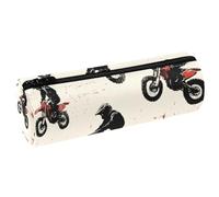 VAPOKF Trousse à crayons en cuir rouge avec motif croisement de moteur pour ranger des stylos, des pièces de monnaie, des cosmétiques, des articles de papeterie, l'école, le bureau