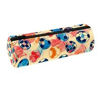 VAPOKF Trousse à crayons en cuir synthétique avec imprimé ballons de football - Trousse de maquillage pour femmes, filles, garçons, enfants, fournitures scolaires et de bureau, multicolore, 20x6.3x6.3