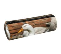 VAPOKF Trousse à crayons en cuir synthétique avec imprimé canards blancs dans une cour rurale, trousse de maquillage pour femmes, filles, garçons, enfants, fournitures scolaires et de bureau