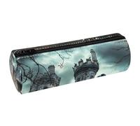 VAPOKF Trousse à crayons en cuir synthétique avec imprimé corbeau sur le château d'abandon, trousse de maquillage pour femmes, filles, garçons, enfants, fournitures scolaires et de bureau, multicolore