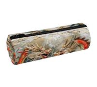 VAPOKF Trousse à crayons en cuir synthétique avec imprimé deux dragons anciens - Trousse de maquillage pour femmes, filles, garçons, enfants, fournitures scolaires et de bureau, multicolore