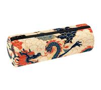 VAPOKF Trousse à crayons en cuir synthétique avec imprimé dragons bleus sur nuages de bon augure - Trousse de maquillage pour femmes, filles, garçons, enfants, fournitures scolaires et de bureau