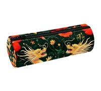 VAPOKF Trousse à crayons en cuir synthétique avec imprimé dragons coquelicots rouges pour étudiants, fournitures de bureau pour femmes, filles, garçons, enfants, fournitures scolaires et de bureau