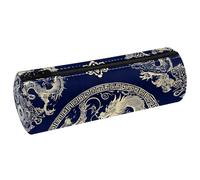 VAPOKF Trousse à crayons en cuir synthétique avec imprimé dragons traditionnels Bleu foncé, multicolore, 20x6.3x6.3 CM, Trousse à crayons