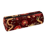 VAPOKF Trousse à crayons en cuir synthétique avec imprimé dragons traditionnels en forme de coquelicots pour femmes, filles, garçons, enfants, fournitures scolaires et de bureau, multicolore