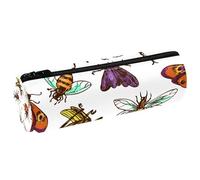 VAPOKF Trousse à crayons en cuir synthétique avec imprimé insectes, papillons, libellules et coccinelles, abeilles, escargots, trousse de maquillage pour femmes, filles, garçons, enfants, fournitures