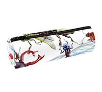 VAPOKF Trousse à crayons en cuir synthétique avec imprimé insectes sauvages, scarabée, libellule et taureau, trousse de maquillage pour femmes, filles, garçons, enfants, fournitures scolaires et de